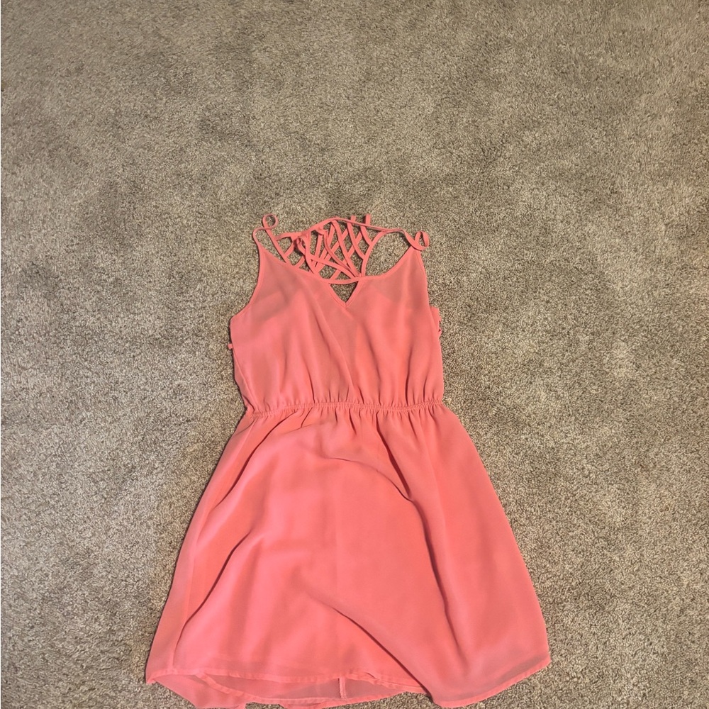 San Joy Coral Dress with Lattice Detail